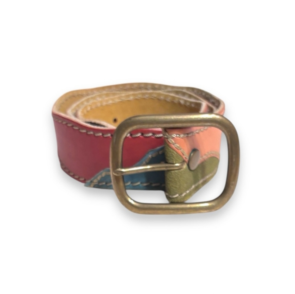 Lucky Brand Leather Suede Patchwork Stitched Boho Belt